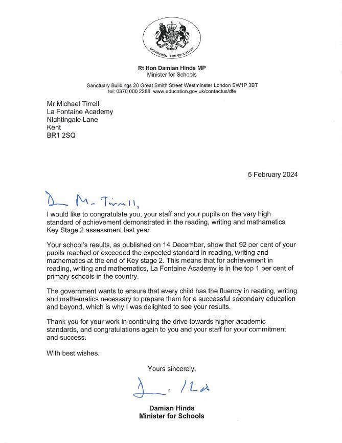 Minister for Schools letter   Feb 2024